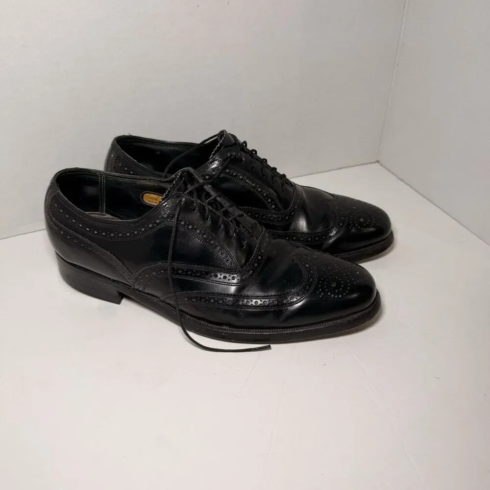 VTG Florsheim Royal Imperial Shop Black Wingtip Oxford Dress Shoes Men’s Sz 9.5